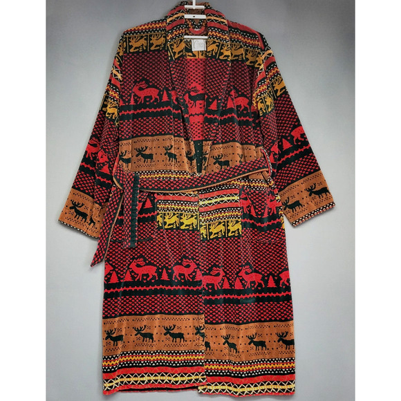 Vintage Cypress Aztec Robe One Size Southwest PrintBoho Bath Terry Cloth Moose - Picture 1 of 13